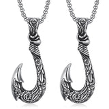 Retro Viking Fish Hook Shape Pendant Necklace Men&#39;s Necklace Metal Sliding Vintage Fish Hook Necklace Pendant Accessory Jewelry