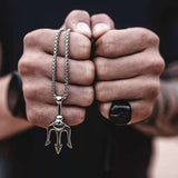 Punk Trident Pendant Necklace Trendy Simple Stainless Steel Chain Men Necklace Jewelry Men&#39;s Accessories