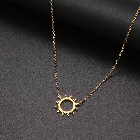 DOTIFI 316L Stainless Steel Necklace Best Circle Irregular Sun Hollow Out Round Pendant Necklaces For Women Jewelry Gifts