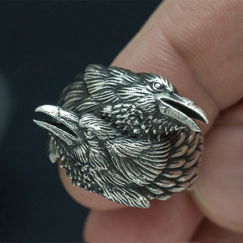 Two Entwined Ravens Ring