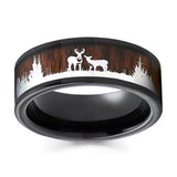 Tungsten Deer Detailede Wood Ring