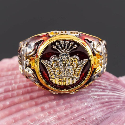Red Crown and Horse Carved Royal Ring